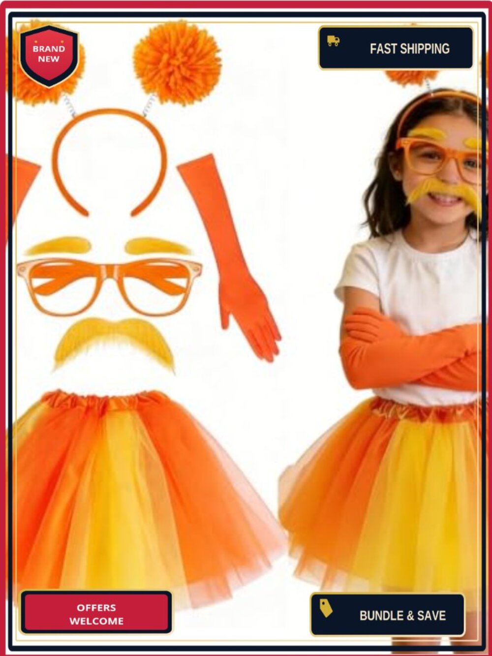 Tutu Costume Set Plush Headband Gloves Glasses Halloween Cosplay